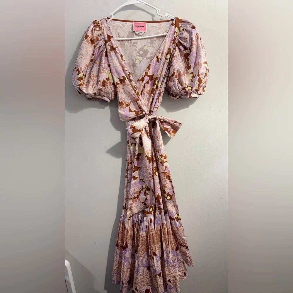 Kate Spade New York Exotic Bloom Poplin Maxi Wrap Dress Floral Puff Sleeve 00